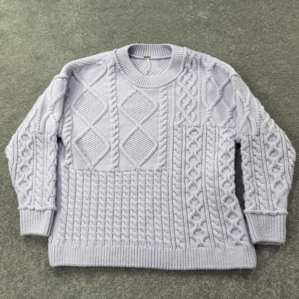 Free People On A Boat Sweater Womens Medium Lilac Lavender Cable Knit Patchwork